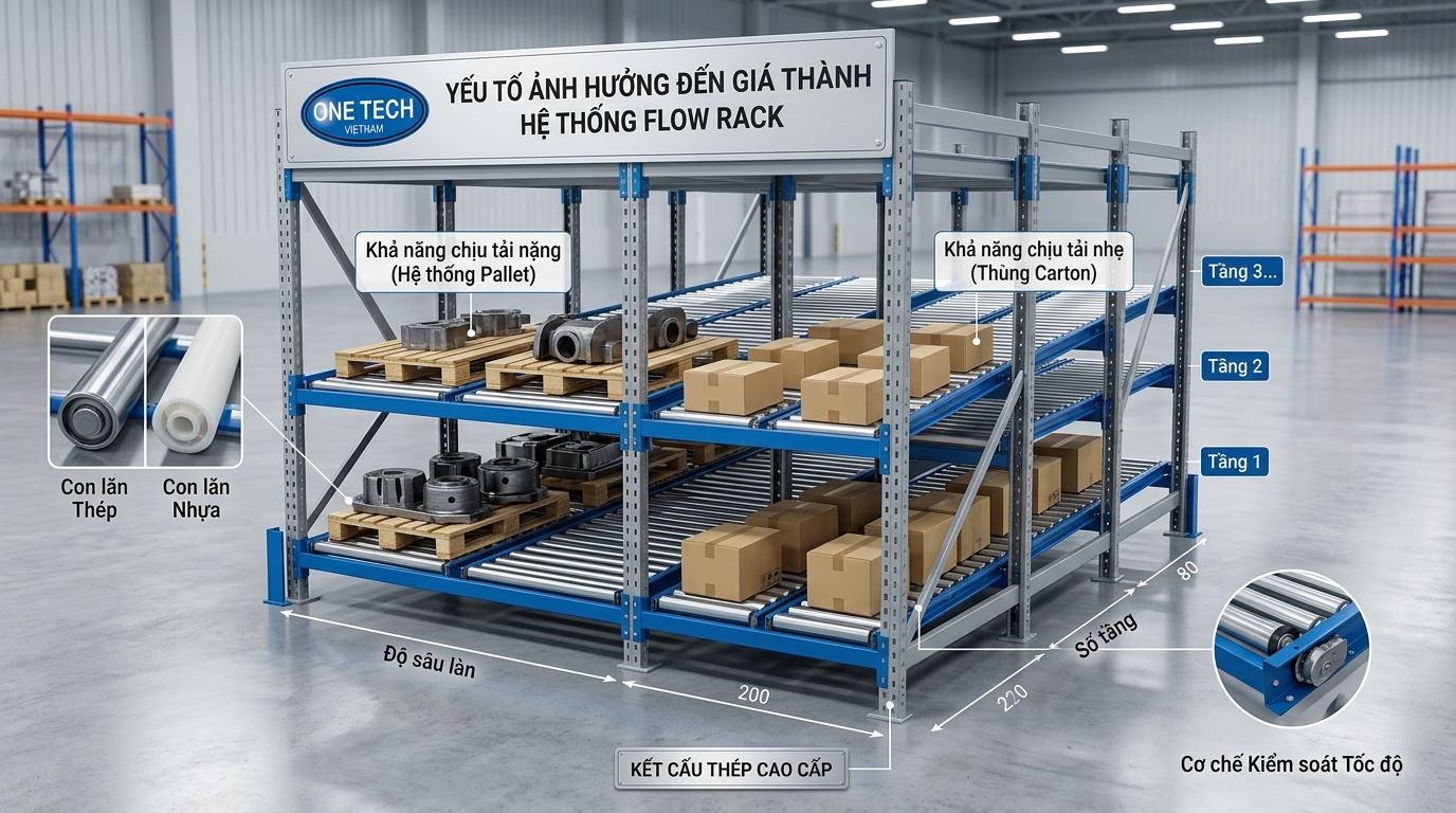Các yếu tố ảnh hưởng đến báo giá kệ flow rack nội địa Phú Thọ