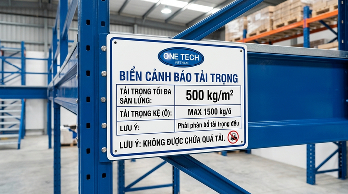 Biển tải trọng trên kệ sàn mezzanine giúp vận hành an toàn