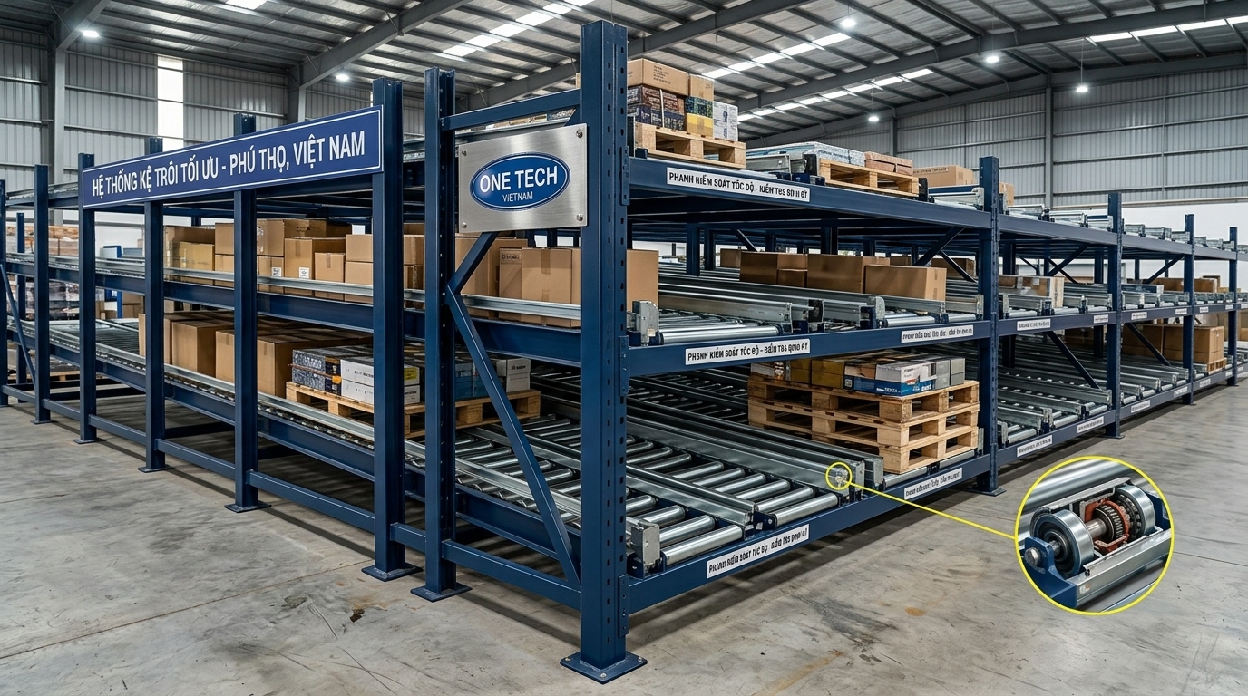 Các loại kệ Flow racks Phú Thọ cho thùng carton pallet và kho vật liệu