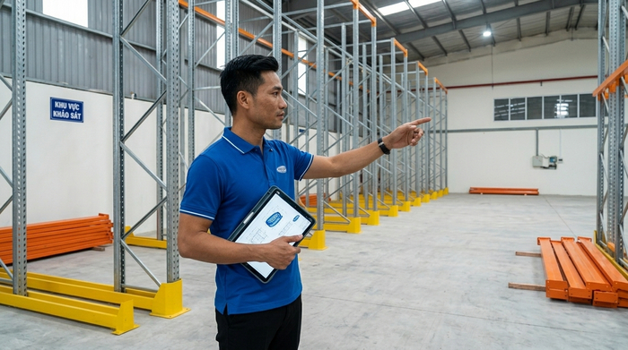 Khảo sát kho trước khi thiết kế kệ drive in Phú Thọ