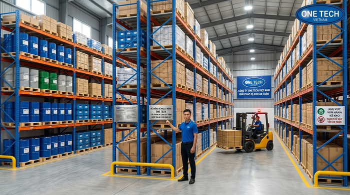Kiểm tra an toàn kệ pallet Phú Thọ trong kho có xe nâng hoạt động