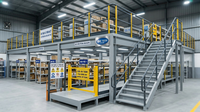 Lan can và cầu thang kệ sàn mezzanine đảm bảo an toàn vận hành