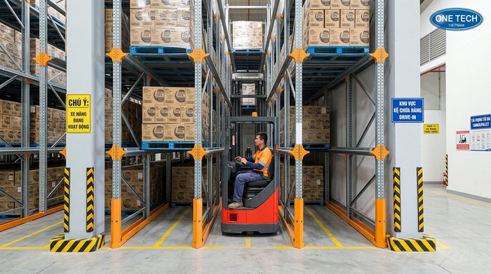 Vận hành kệ drive in Phú Thọ an toàn bằng xe nâng