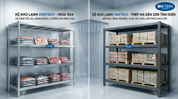 So sánh vật liệu kệ kho lạnh inox 304 và thép mạ