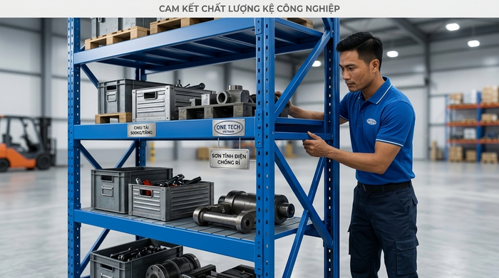 Kỹ thuật viên bảo hành kệ sắt v lỗ tại kho khách hàng