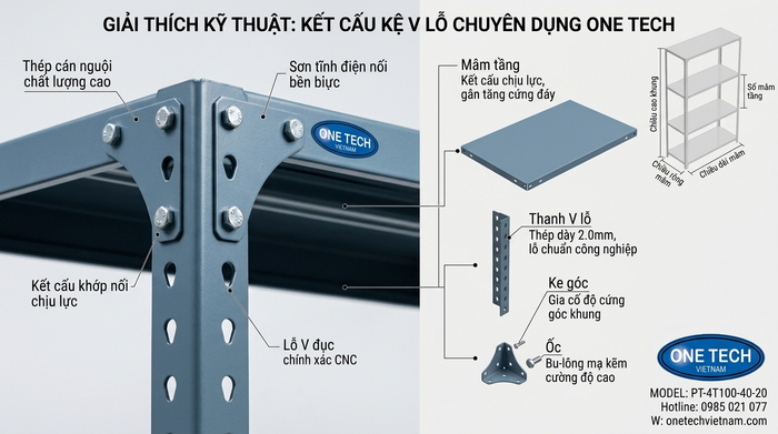 Cấu tạo chi tiết các bộ phận của kệ sắt v lỗ Phú Thọ
