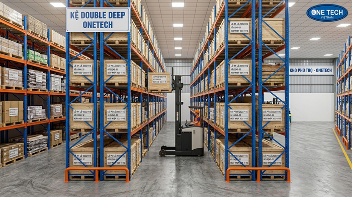 Kệ Double Deep Phú Thọ lưu trữ hàng theo lô trong kho công nghiệp