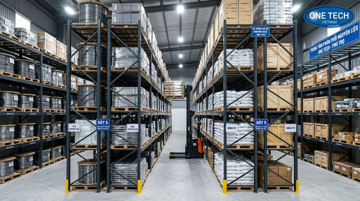 Kệ Narrow Aisle trong kho nguyên liệu tại KCN Thụy Vân Phú Thọ