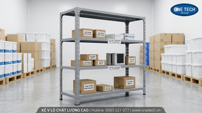 Hình ảnh thực tế mẫu kệ sắt v lỗ 4 tầng