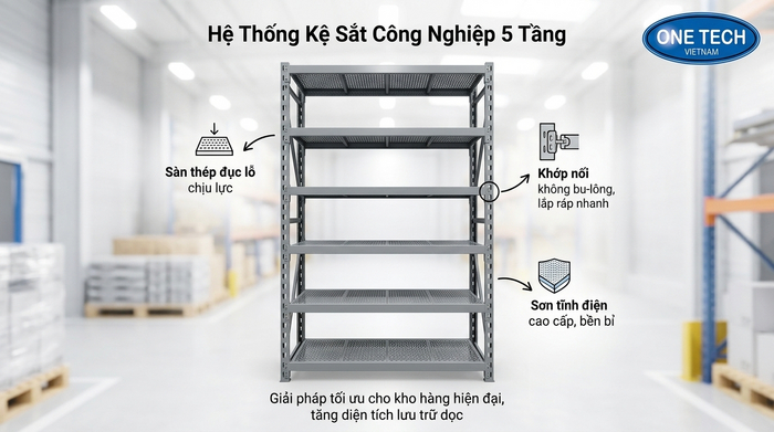 Hình ảnh thực tế mẫu kệ sắt v lỗ 5 tầng