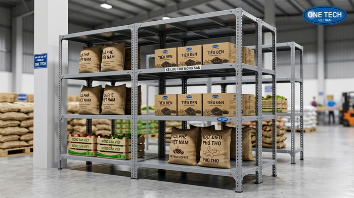Kệ sắt v lỗ chống ẩm mốc cho kho nông sản