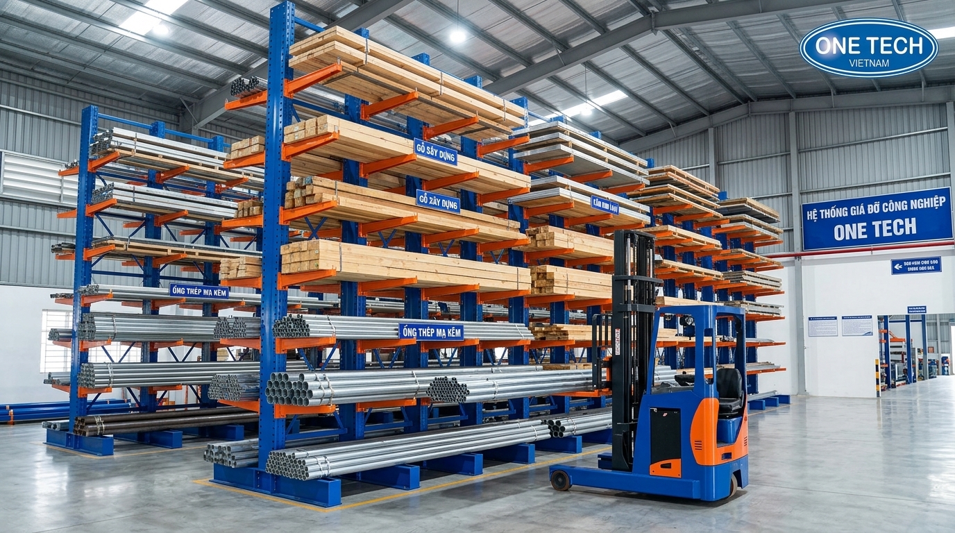 Kệ tay đỡ hai bên cho kho vật liệu dài nhiều mã hàng