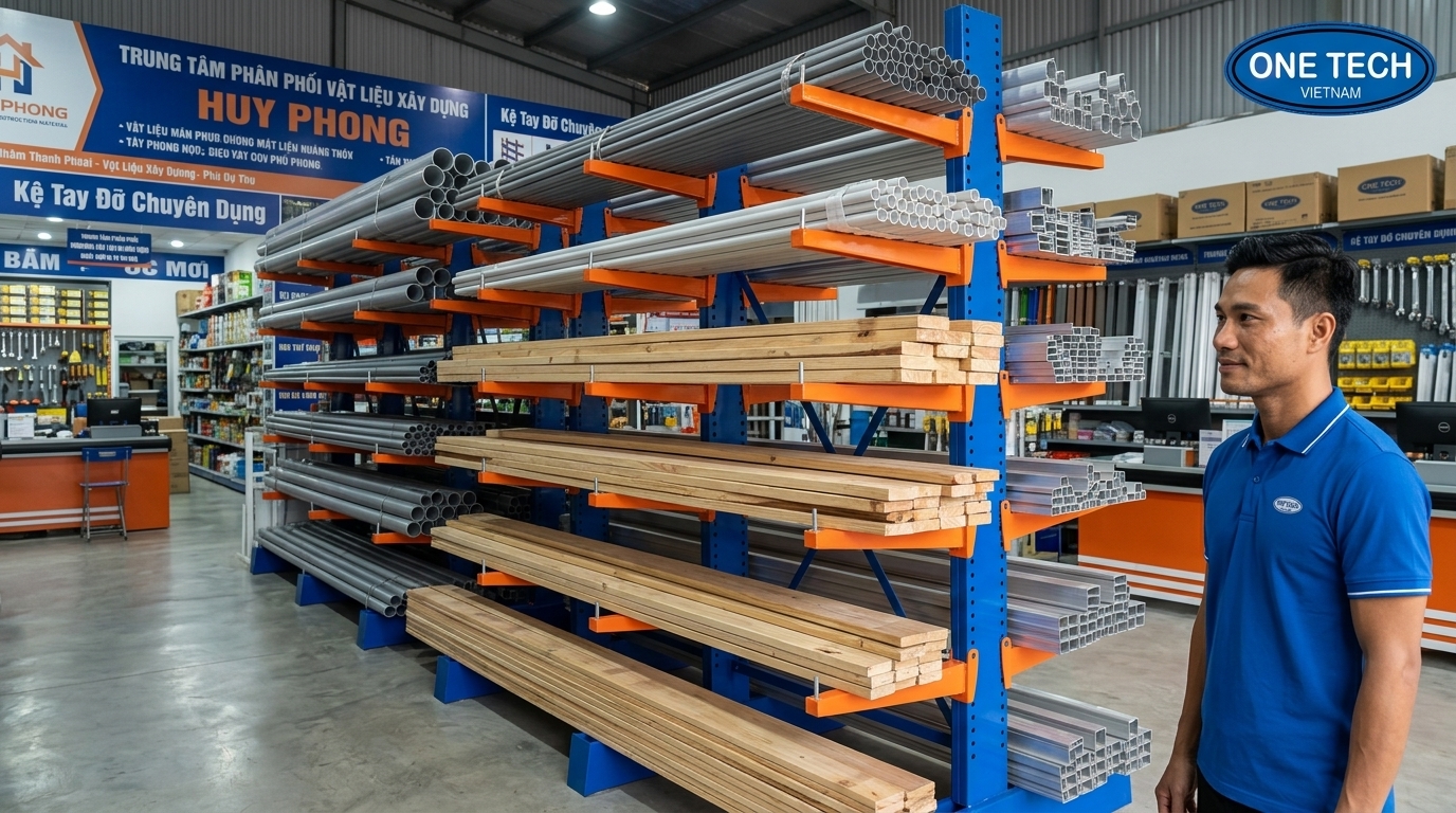 Kệ trưng bày và lưu kho tại Phú Thọ cho cửa hàng vật liệu dài