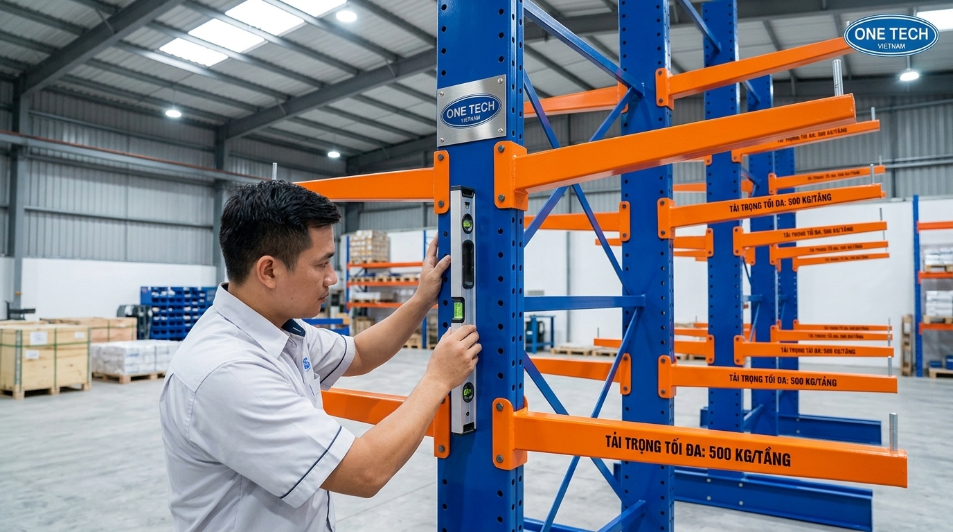 Kiểm tra độ cân bằng hệ thống kệ cantilever sau khi lắp đặt