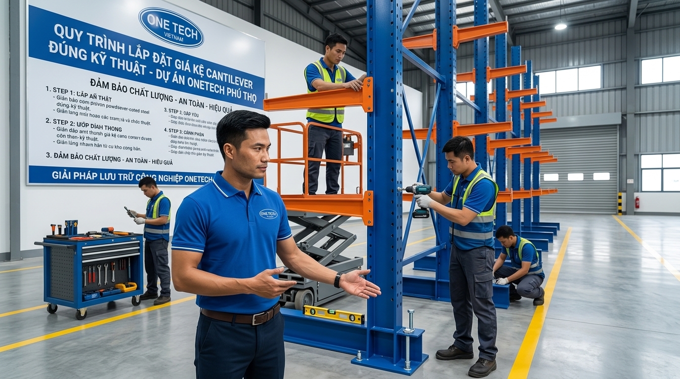 Lắp đặt kệ tay đỡ Phú Thọ tại kho xưởng theo đúng kỹ thuật