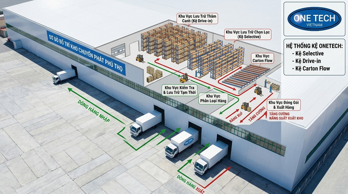 Layout kho trung chuyển Phú Thọ tối ưu luồng hàng Layout kho trung chuyển Phú Thọ tối ưu luồng nhập xuất hàng hóa