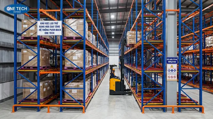 Mật độ lưu trữ của kệ push back giúp giảm diện tích lối đi