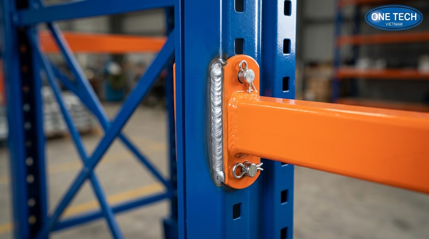 Chi tiết mối hàn chân trụ và tay đỡ của kệ cantilever tải nặng