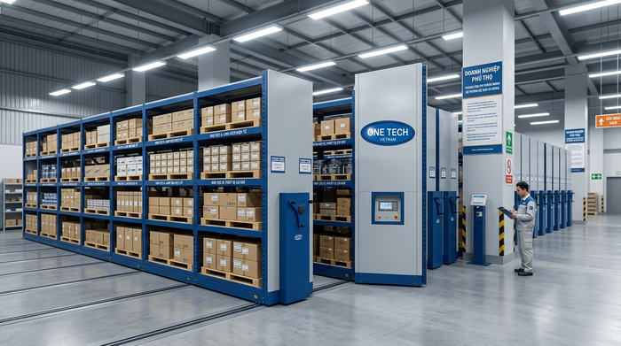 Quản lý hàng hóa trên kệ mobile rack tại kho doanh nghiệp Phú Thọ
