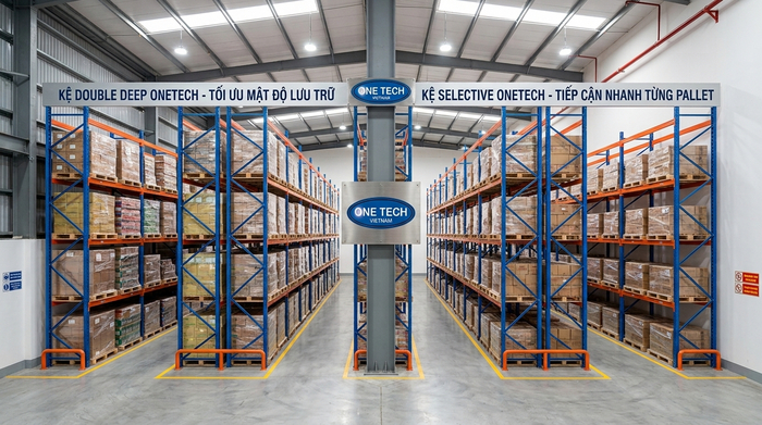 So sánh mặt bằng kệ Double Deep và kệ Selective trong kho pallet