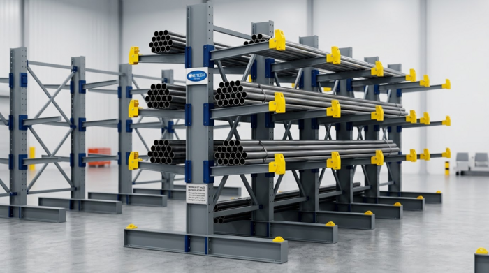 Kệ để ống thép có chốt chặn an toàn Kệ để ống thép có chốt chặn đầu tay đỡ tăng an toàn lưu trữ