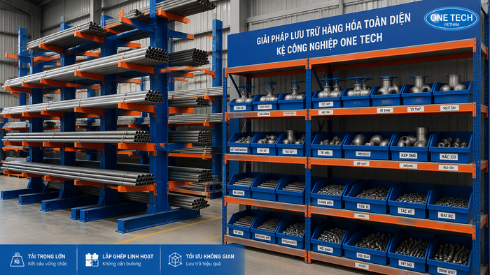Kệ kết hợp ống thép và phụ kiện Kệ kết hợp để ống thép và phụ kiện vật tư trong cùng một kho