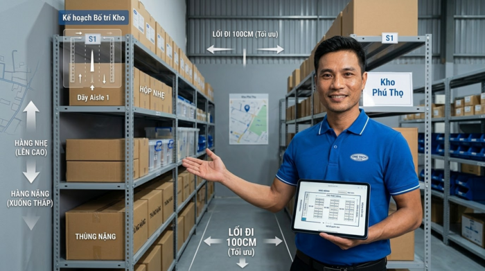 Sơ đồ bố trí kệ tải trọng nhẹ Phú Thọ trong kho nhỏ