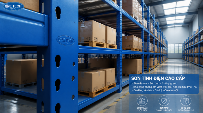 Lớp sơn tĩnh điện trên kệ kho nhẹ Phú Thọ