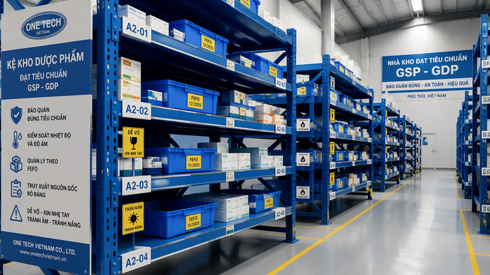 Kệ kho dược phẩm bố trí theo tiêu chuẩn bảo quản GSP GDP tại Phú Thọ