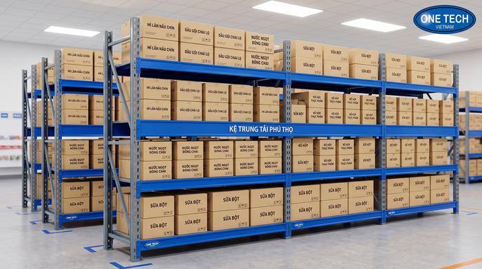 Kệ trung tải Phú Thọ cho kho FMCG chứa thùng carton
